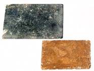 A LOT OF 2 COSMETIC STONE PALETTES 3rd-2nd millennium BCE. 13.9x9.6 and 10.9x7.0 cm. In very good condition.
