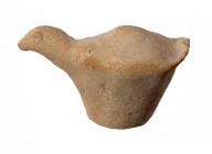 A TERRACOTTA BIRD-RATTLE Middle Bronze Age, 2nd millennium BCE. 4.3 cm high. In very good condition.