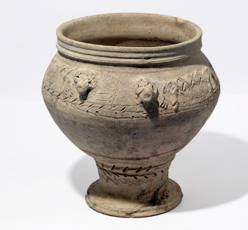 A SYRO-HITTITE TERRACOTTA KRATER WITH TWO APPLIED RAMS Early 2nd millennium BCE....
