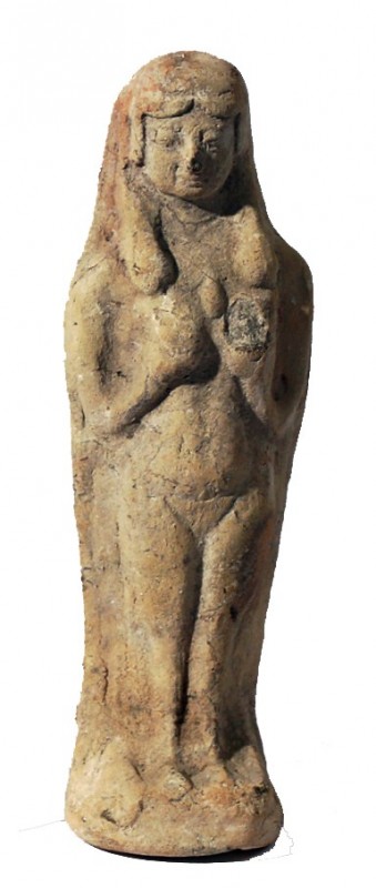 A TERRACOTTA FERTILITY FIGURINE Late Bronze Age, 1550 – 1200 BCE. 17.7 cm high. ...