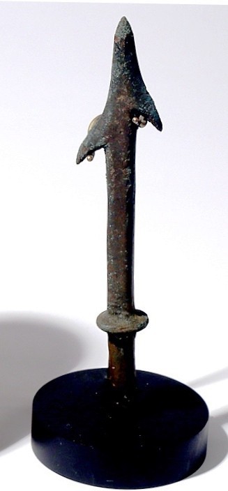 A PHOENICIAN BRONZE HARPON Middle 1st millennium BCE. 14.0 cm high. With nice br...