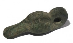 A BRONZE DUCK HEAD HANDLE Hellenistic Period, 4th-3rd century BCE. 5.5 cm. With very nice patina and in very good condition. Ex Yoav Sasson collection...