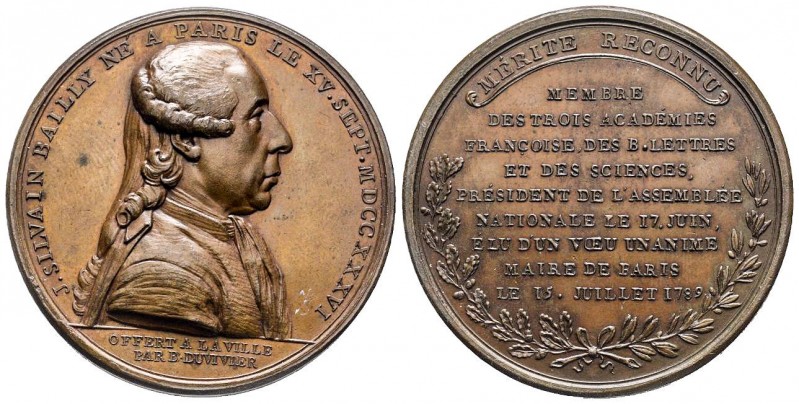 Médaille en bronze, J. Silvain Bailly maire de Paris 1789, AE 33.32 g. par Duviv...