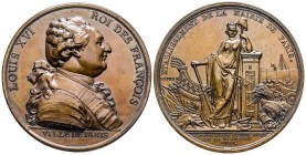 Médaille en bronze, Constitution, élection de Bailly comme maire de Paris, 1789, AE 61,66 g. 52.9mm par Duvivier & Duprè
Avers : LOUIS XVI ROI DES FRA...