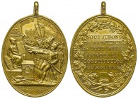 Médaille en bronze doré, Pacte fédératif du 14 juillet 1790, Paris, 1790, AE 14.52 g. 35x22 mm par Duprè 
Avers : PACTE FEDERATIF La France assise à d...