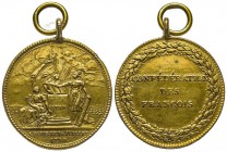 Médaille en bronze doré, Pacte fédératif du 14 juillet 1790, Paris, 1790, AE 18.4 g. 18 mm par Gatteaux 
Avers : La Liberté tenant le livre de la Cons...