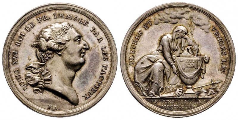 Médaille commémorative de la mort de Louis XVI, Londres, 1793, AG 9.4 g. 30 mm p...