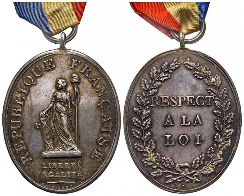 Médaille avec bélière et ruban tricolore, Convention, Respect à la loi, Paris, 1...