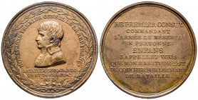 Médaille en bronze, Buonaparte Premier Consul, AN VIII, AE 60.4 g. 49.7 mm
Avers: BONAPARTE PREMIER CONSUL DE LA REP. FRANÇe
Buste du Premier consul à...