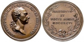 Médaille en bronze, Paix de Tolentino, Giuseppe Nicolò Azara , Rome, 1796, AE 41.41 g. 53 mm par Cocchi
Avers : IOSEPHVS NICOLAVS AZARA EQVES HISPANVS...