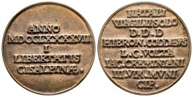 Médaille en bronze, Gouvernement de Mantoue, République Cisalpine à Mantoue, 1797, AE 28 g. 41 mm
Avers : ANNO MDCCLXXXXVII I LIBERTATIS CISALPINAE 
R...