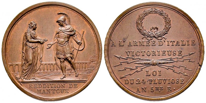 Médaille en bronze, Reddition de Mantoue, Milan, 1797, AE 30.2 g. 43 mm par Lavy...
