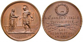 Médaille en bronze, Reddition de Mantoue, Milan, 1797, AE 30.2 g. 43 mm par Lavy
Ref : Hennin 783, Julius 534, Essling 701, TNR 63.2, Turrichia 57
Trè...