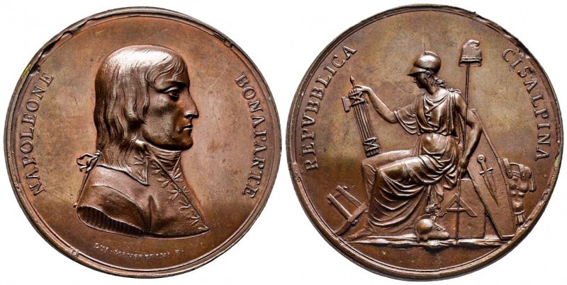 Médaille en bronze, Fondation de la République Cisalpine, Milan, 1797, par Manfr...