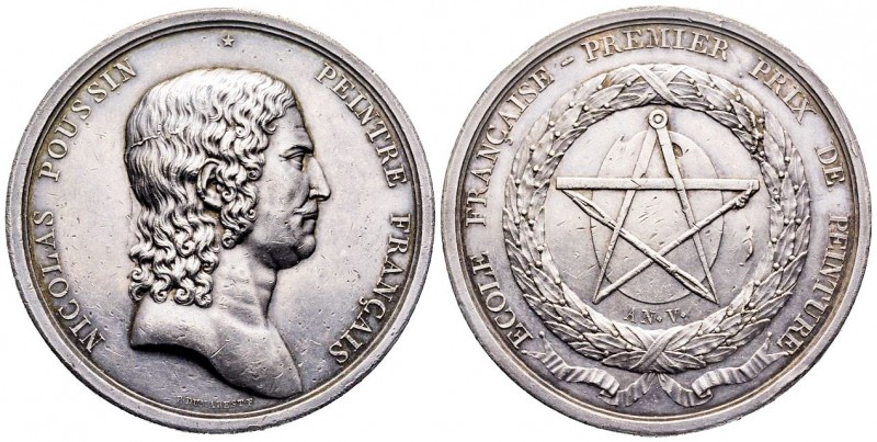 Médaille, Prix de peinture, à l'effigie de Nicolas Poussin, Paris, AG 87.35 g. 5...