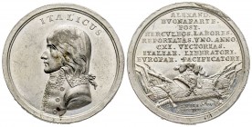 Médaille, Victoires de Bonaparte et traité de paix de Campoformio conclu avec l'Autriche, Strasbourg, 1797, Étain 25 g. 10 mm
Ref : Hennin 812, Esslin...