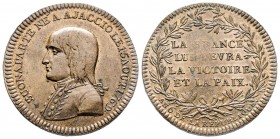 Médaille, Paix de Campoformio, Paris, 1797, AE 18.94 g. 34. 5mm
Avers : BUONAPARTE NÉ À AJACCIO LE 15 AOUT 1769 
Revers : LA FRANCE LUI DEVRÀ LA VICTO...