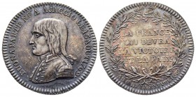 Médaille en argent, Paix de Campoformio, Paris, 1797, AG 15.25 g. 33.6 mm
Avers : BUONAPARTE NÉ À AJACCIO LE 15 AOUT 1769 
Revers : LA FRANCE LUI DEVR...