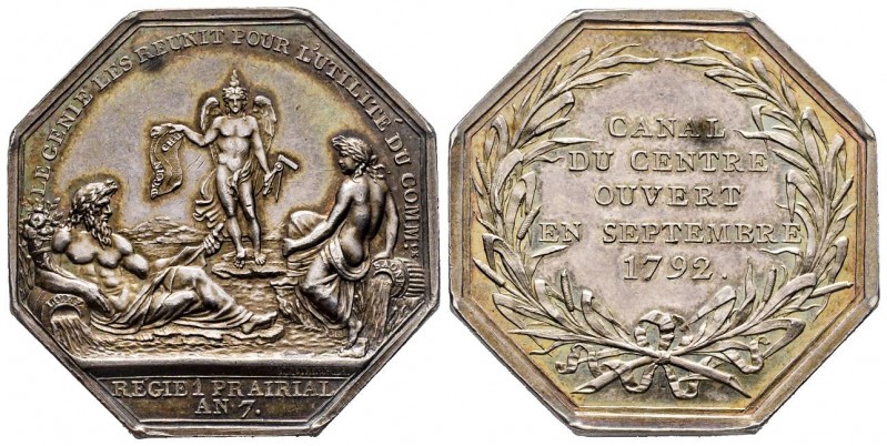 Médaille en bronze, Jeton du Canal du centre entre Loire et Saone, 1799 (an 7), ...