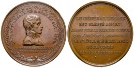 Médaille en bronze, Consulat, Louis Charles Antoine Desaix, 1768-1800, Paris, 1800 (an VIII), AE 61.8 g. 50 mm par Auguste & Brenet 
Avers : L S CH AN...