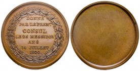 Médaille Uniface, Paris, 1800 (an VIII), AE 37 g. 42 mm
DONNÉ PAR LE PREM IER CONSUL LE 26 MESSIDOR AN 8 14 JUILLET 1800
Ref : Bramsen 70, TNR 79.3 
S...