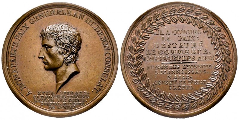 Médaille en bronze, Paix avec l'Angleterre, reconnaissance de Lyon, An X (1801),...