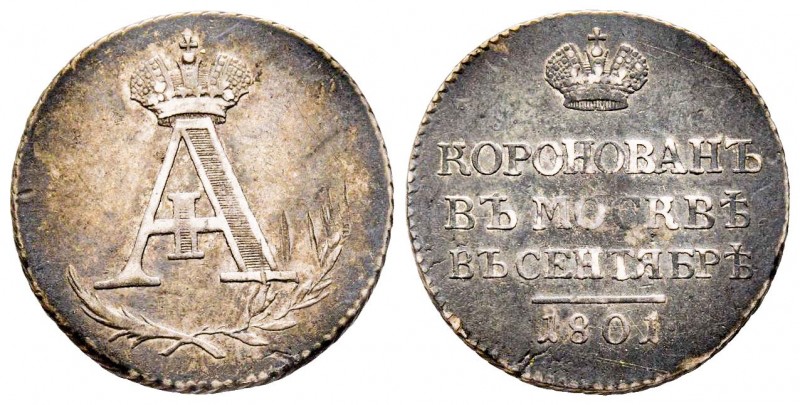 Jeton, Couronnement de Alexandre Ier, Moscow, 1801, AG 4.82g. 22.5 mm
Avers : Mo...