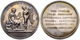 Médaille, Royaume d'Italie 1805-1814, Constitution de la "Repubblica Italica" à Lyon, 1802, AG 58.66 g. 54 mm par Manfredini
Avers : SPEM BONAM CERTAM...