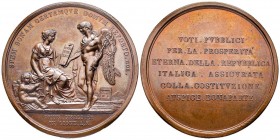 Médaille, Royaume d'Italie 1805-1814, Constitution de la "Repubblica Italica" à Lyon, 1802, AE 60.98 g. 54.2 mm par Manfredini
Ref : Bramsen 189, Juli...