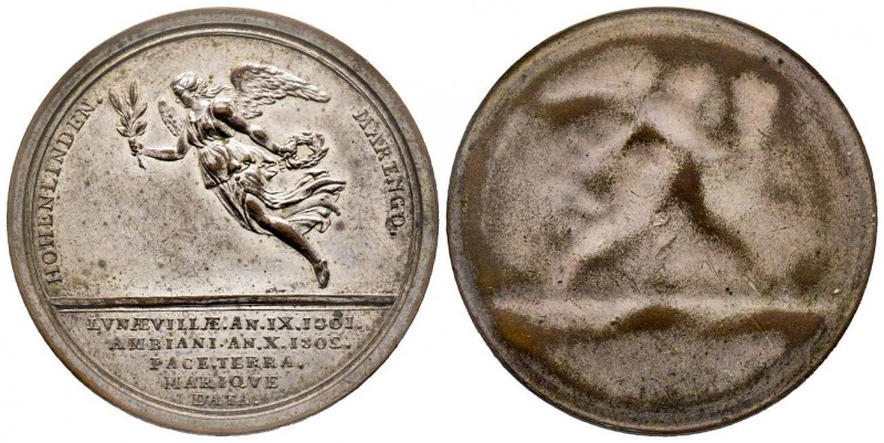 Médaille uniface, Paix de Amiens, Strasburg , Zinc 13.75g. 39.3 mm par Ferrier 
...