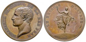 Médaille en bronze, Paix de Amiens, Paris, 1802 (An X), AE 33 g. 40.4 mm par Droz
Ref : Bramsen 199, Julius 1057, Essling 959, TNR 89.10
Superbe