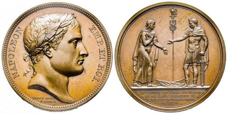 Médaille en bronze, Entrée de Napoléon I et François II à Urschütz, Paris, 1805,...