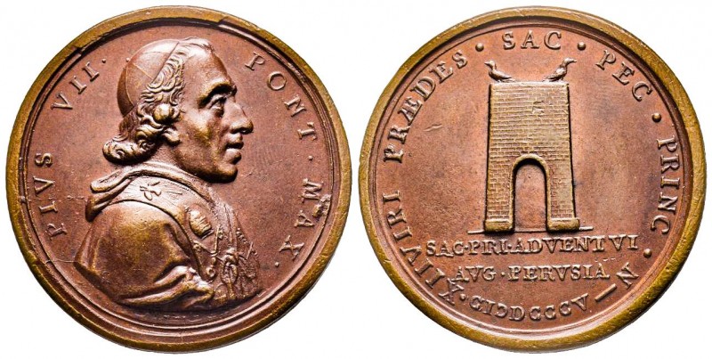 Médaille en bronze, Pius VII visite la Ville de Pérouse, Rome, 1805, AE 26.05 g....