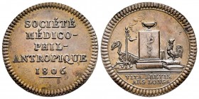 Jeton de la Société médico-philantropique, Paris, 1806, AE 7.70 g. 28.9 mm
Ref : Bramsen 601, Julius 1680, Essling 2098, TNE 16
Superbe