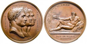 Médaille en bronze, Paix de Tilst, Paris, 1807, AE 38.08 g. 40.5mm
Ref : Bramsen 640, Julius 1756, Essling 1173, TNE 20.1, Diakov 312.1
Superbe