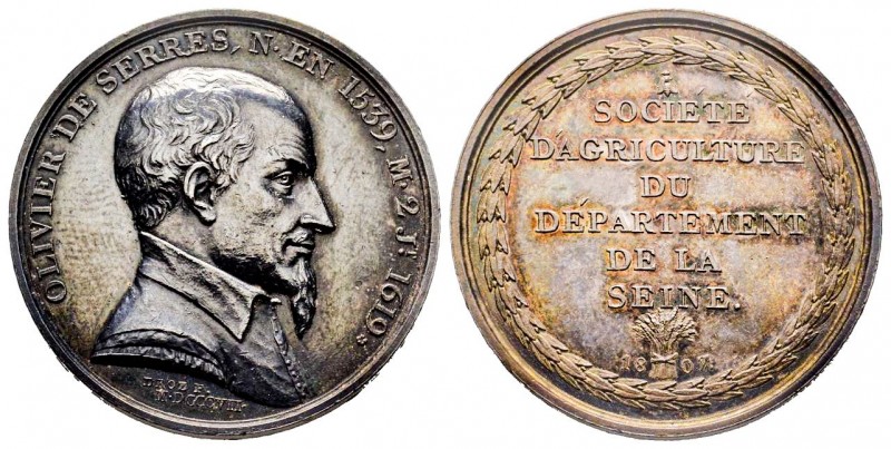 Médaille en argent, Olivier de Serres, Paris, 1807, AG 11.4 g. 29.9 mm par Droz
...