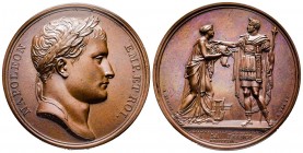 Médaille en bronze, Rattachement de l'Etrurie à la France, Paris, 1808, AE 37.60 g. 40.7mm par Andrieu & Brenet
Ref : Bramsen 721, Julius 1891, Esslin...