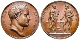 Médaille en bronze, Sejour à Toulouse de Napoléon, Paris, 1808, AE 33.91 g. 40.6 mm par Andrieu
Avers : NAPOLEON EMP ET ROI Tête laurée à d., nel tron...