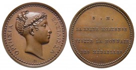 Médaille en bronze, Premier Empire, la reine Hortense visite la Monnaie des Médailles, Paris, 1808, AE 6.03 g. 22. 5 mm par Andrieu
Ref : Bramsen 769,...