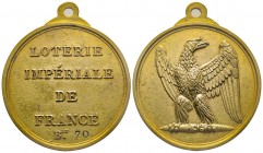 Médaille, Lotérie Imperiale, Paris, 1808, bronze doré 71.15 g. 54.1 mm
Revers : LOTERIE IMPÉRIALE DE FRANCE B AU 70
Ref : Bramsen 810, Julius 2021, Es...