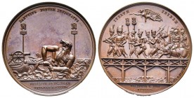 Médaille en bronze, Bataille de Essling, Paris, 1809, AE 34 g. 40.4 mm par Brenet
Avers : DANVVIVS PONTEM INDIGNATVS à l'exergue PROELIVM AD ESLINGAM ...