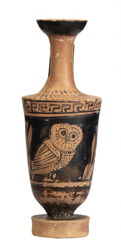 Attic Red-Figure Owl Lekythos, Mid 5th century BC; height cm 10,5, diam cm 2,5; ...