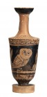 Attic Red-Figure Owl Lekythos, Mid 5th century BC; height cm 10,5, diam cm 2,5; Intact. Provenance: English private collection formed between 1970s an...