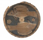 Apulian small Fish Plate, 4th century BC; height cm 3,5; diam. cm 13,5; A missing portion of the rim. Provenance: English private collection formed be...