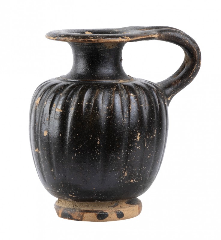 Apulian Black-Glazed miniature Ribbed Juglet, 4th century BC; height cm 8. Prove...