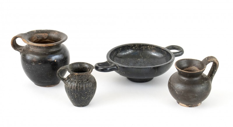 Collection Of Four Hellenistic Black -Glazed miniature Vessels, 4th century BC; ...