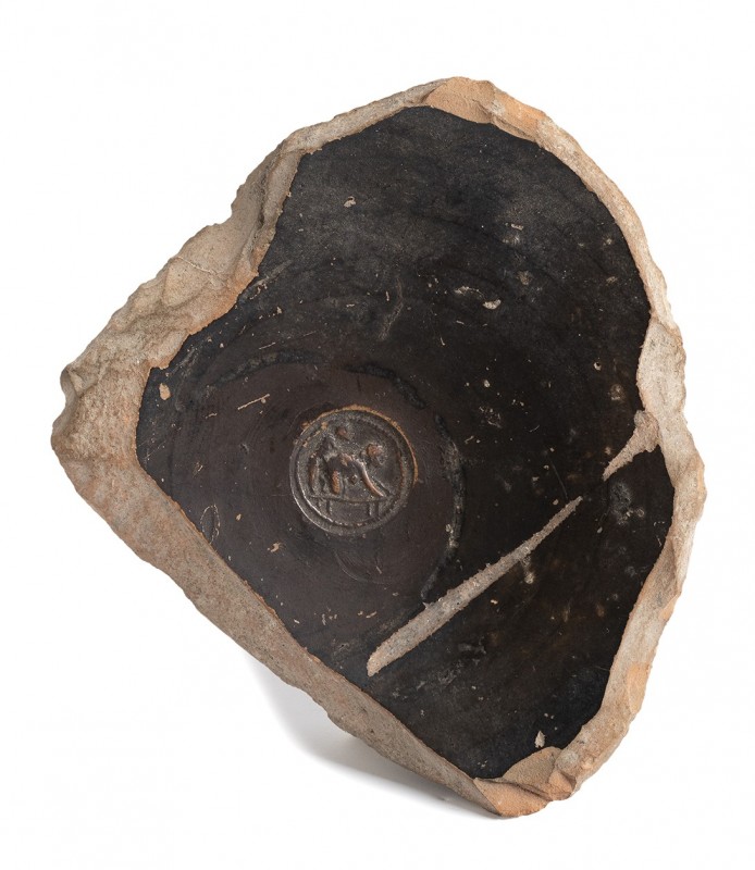 Roman Black-Glazed Fragment with Erotic Scene, 2nd century BC; length cm 2,5x9,5...