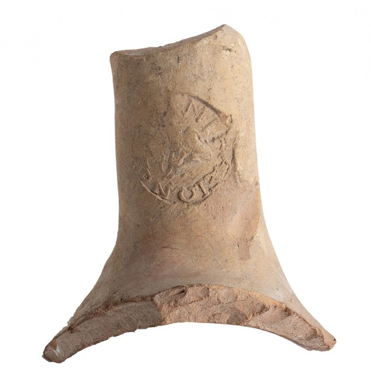 Roman Terracotta Amphora Handle with Stamp from Rhodes, 1st century BC; length c...