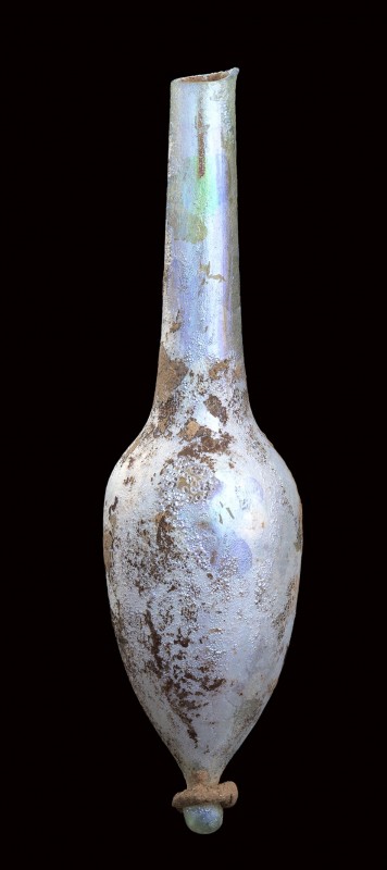 Roman Glass Unguentarium, 1st - 4th century AD, height cm 13; Missing lip. Prove...