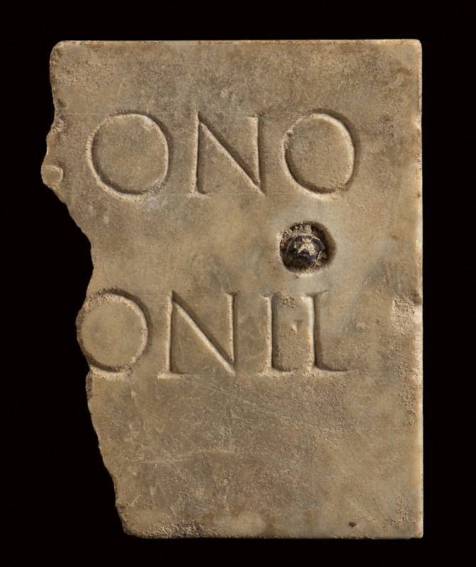 Roman Marble Inscription Slab, 1st - 2nd century AD; height cm 10,4; length cm 7...